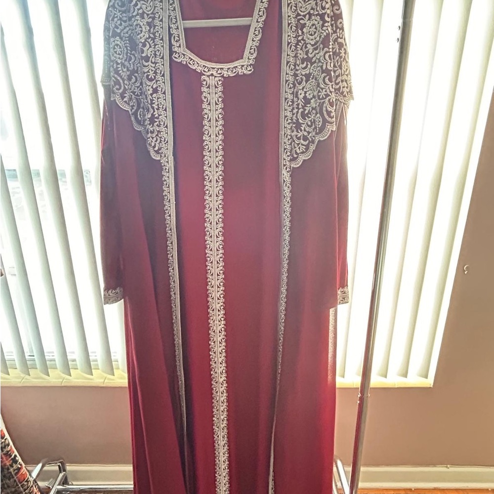 Elegant Red Gown with White Detailing